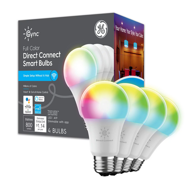 GE Cync LED 9W (60W Replacement) Smart Home Direct Connect Full Color A19 Smart Bulbs (4 pk.)