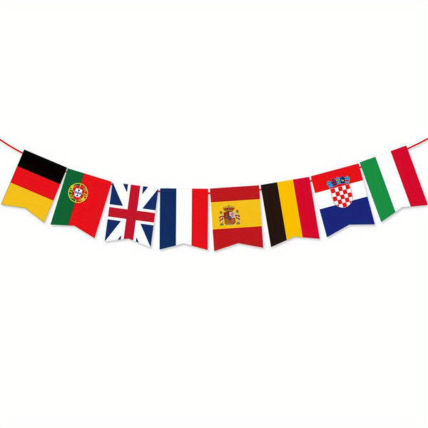 5 Pics European Cup Soccer Paper Pennant Banner, 8 Country Flags String Decoration for Sports Events