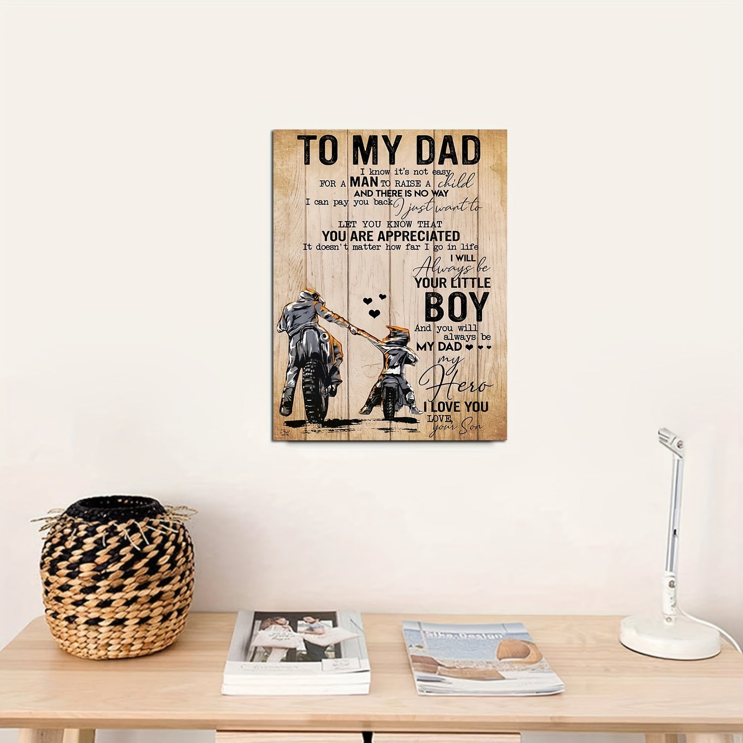 "To My Dad Your Little Boy" Canvas Poster Gift  Motorcycle Birthday Gift