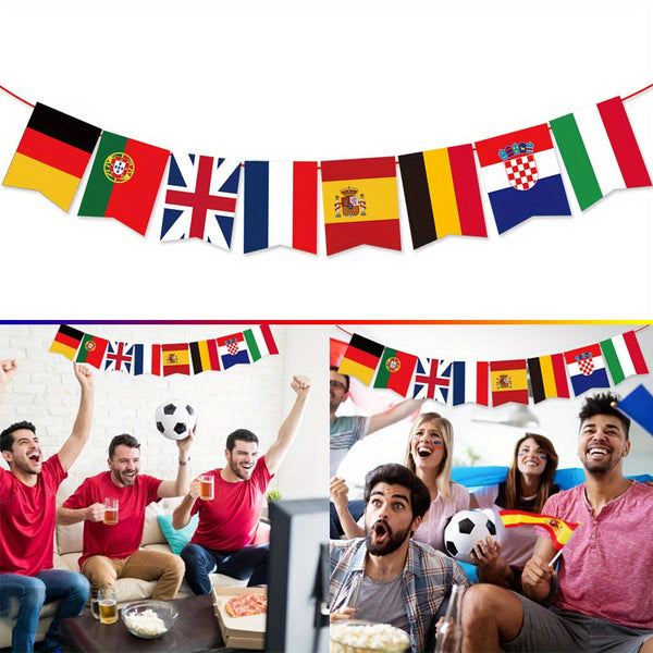 5 Pics European Cup Soccer Paper Pennant Banner, 8 Country Flags String Decoration for Sports Events