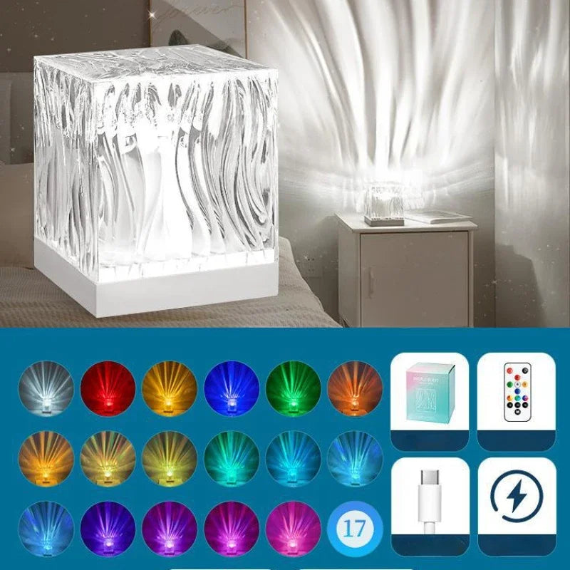 LED  Crystal Lamp Water Ripple Projector Atmosphere Lamp