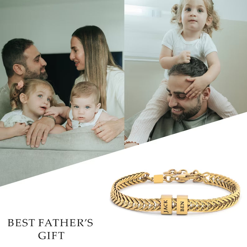 Custom Gold Bracelet For Dad With Kids Name