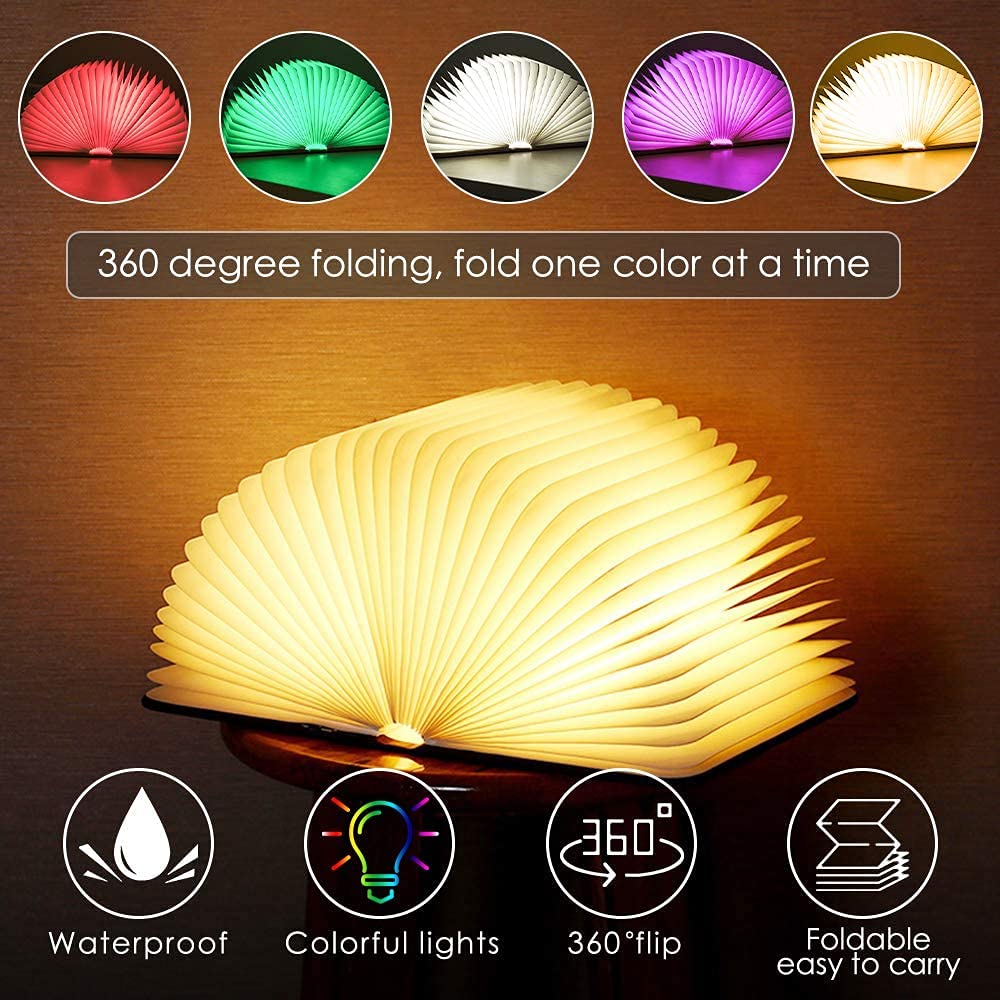 Wooden Book Light, Novel Folding Book Light, 5-Color Folding Night Light