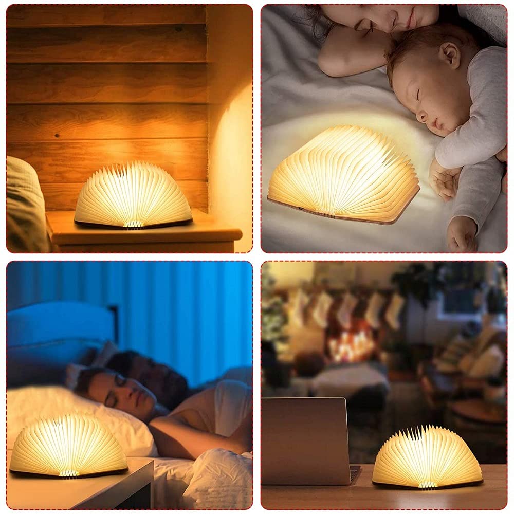 Wooden Book Light, Novel Folding Book Light, 5-Color Folding Night Light