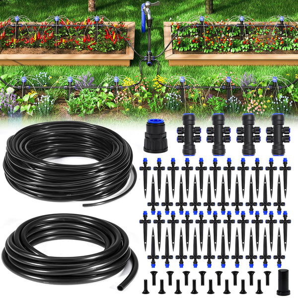 HIRALIY 50FT Garden Watering System, New Quick Connector, Blank Distribution Tubing, Saving Water Automatic Irrigation Equipment for Patio Lawn