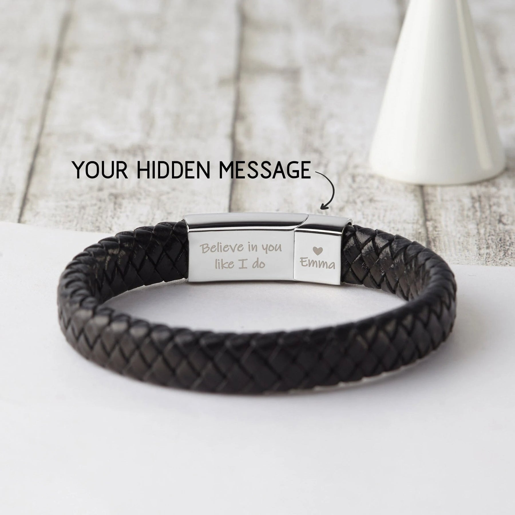 Personalized Mens Leather Bracelet, Customized Braid Leather Bracelet Engraved with Names for Men