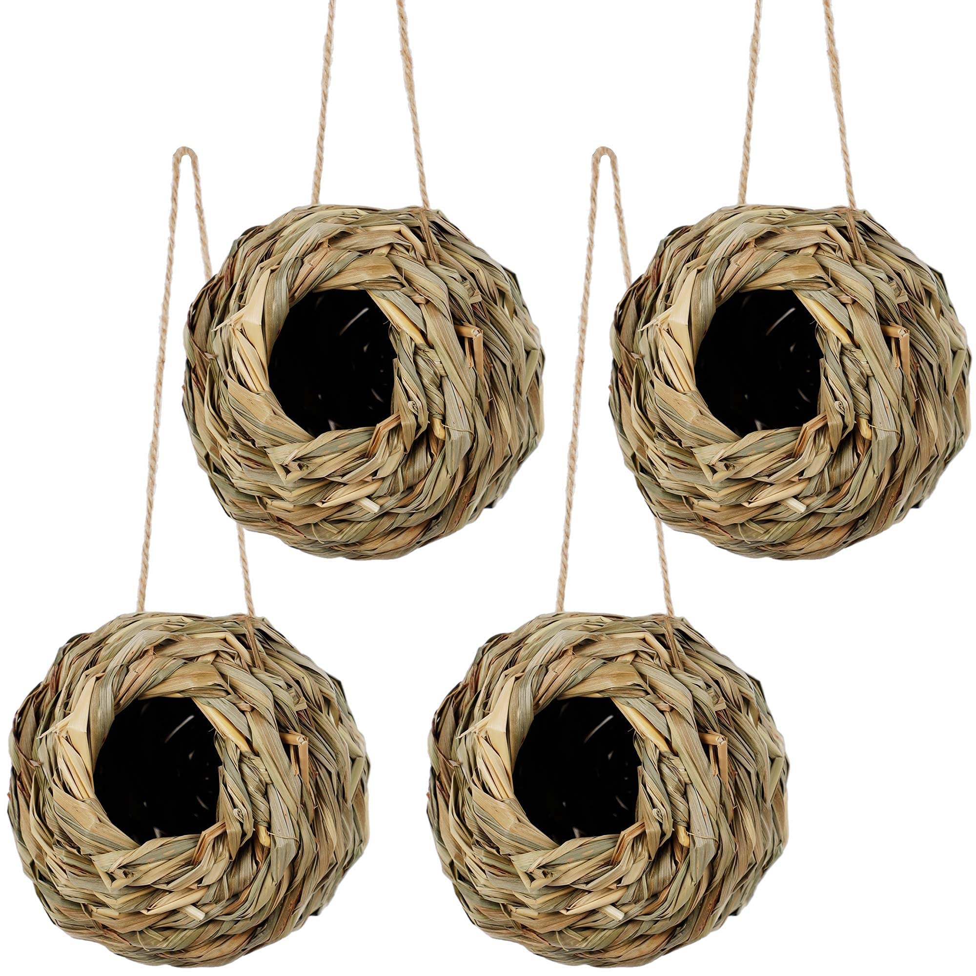 Winemana 4 Pack Hanging Hummingbird Nest House for Outside, Ball Shape, Hand Woven