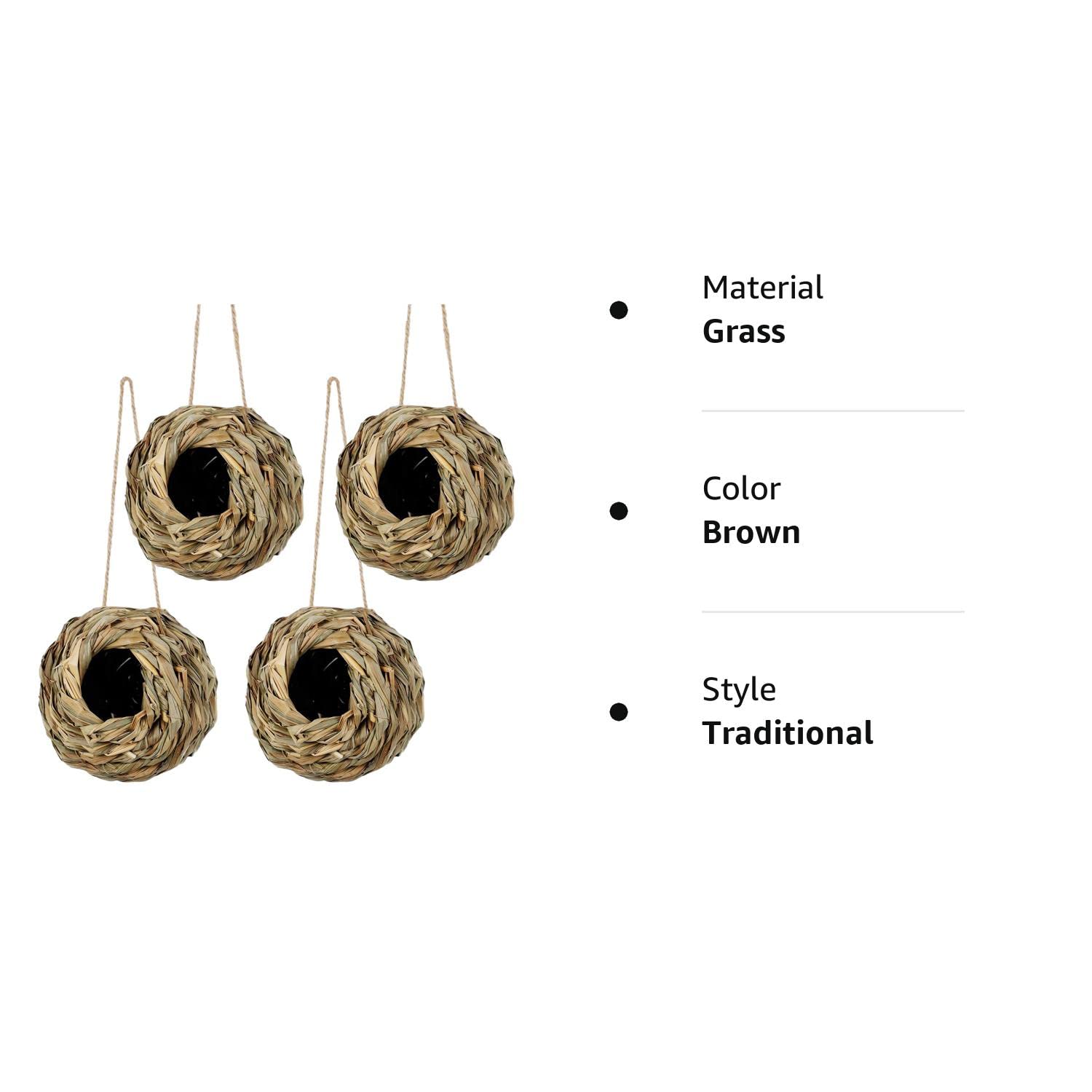 Winemana 4 Pack Hanging Hummingbird Nest House for Outside, Ball Shape, Hand Woven