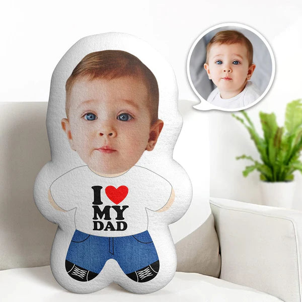 Personalized Photo Throw Pillow I Love Dad Custom Face Gifts Minime Doll Pillow