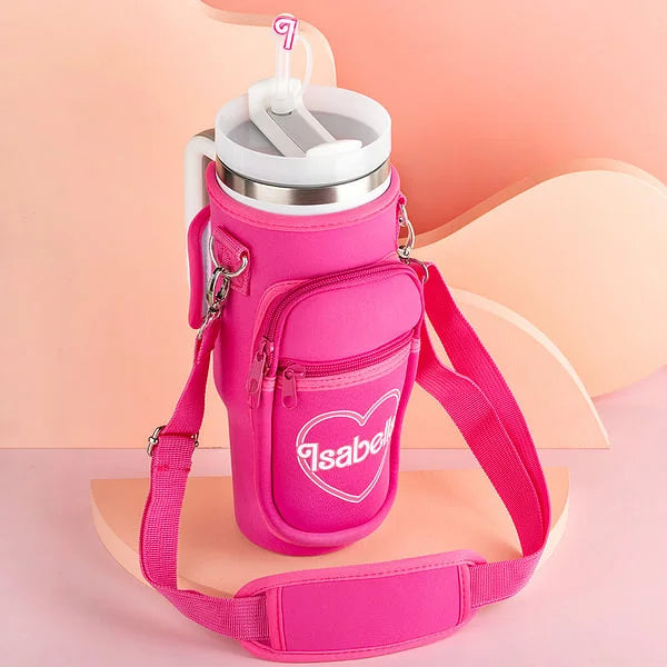 Personalized Pink Doll Style Water Bottle Carrier Bag for 40oz Stanley Tumbler