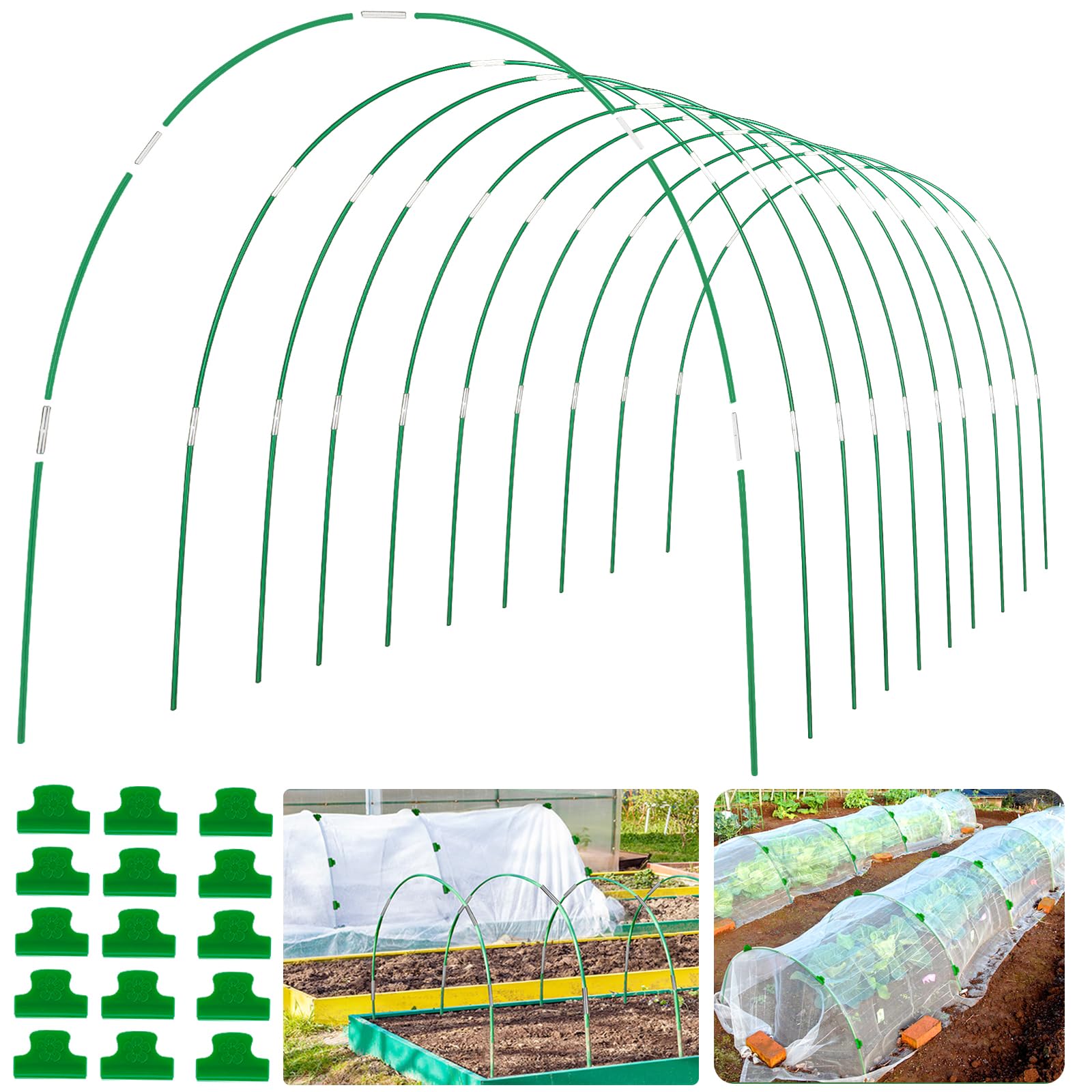 Greenhouse Hoops Grow Tunnel 6 Sets of 8FT Long Garden Hoops, Rust-Free Fiberglass Garden Hoops Frame for Garden Netting Raised Bed Plant Shade Cloth Row Cover