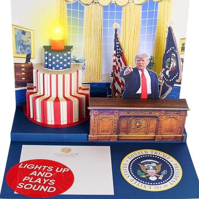 Pop Up Birthday Card with Light & Sound Says Happy Birthday in Donald Trump REAL Voice for Men and Women, Mom & Dad, Husband or Wife