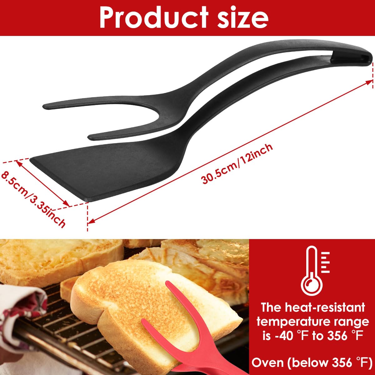 4Pcs Egg Flipper Spatula 2 in 1 Grip and Flip Spatula Clamp 12 Inch Nylon Kitchen Tongs with Anti-Slip Handle