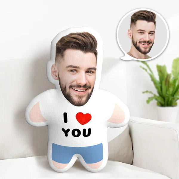 I LOVE YOU Minime Throw Pillow Custom Face Teddy Personalized Photo Minime Pillow for Dad