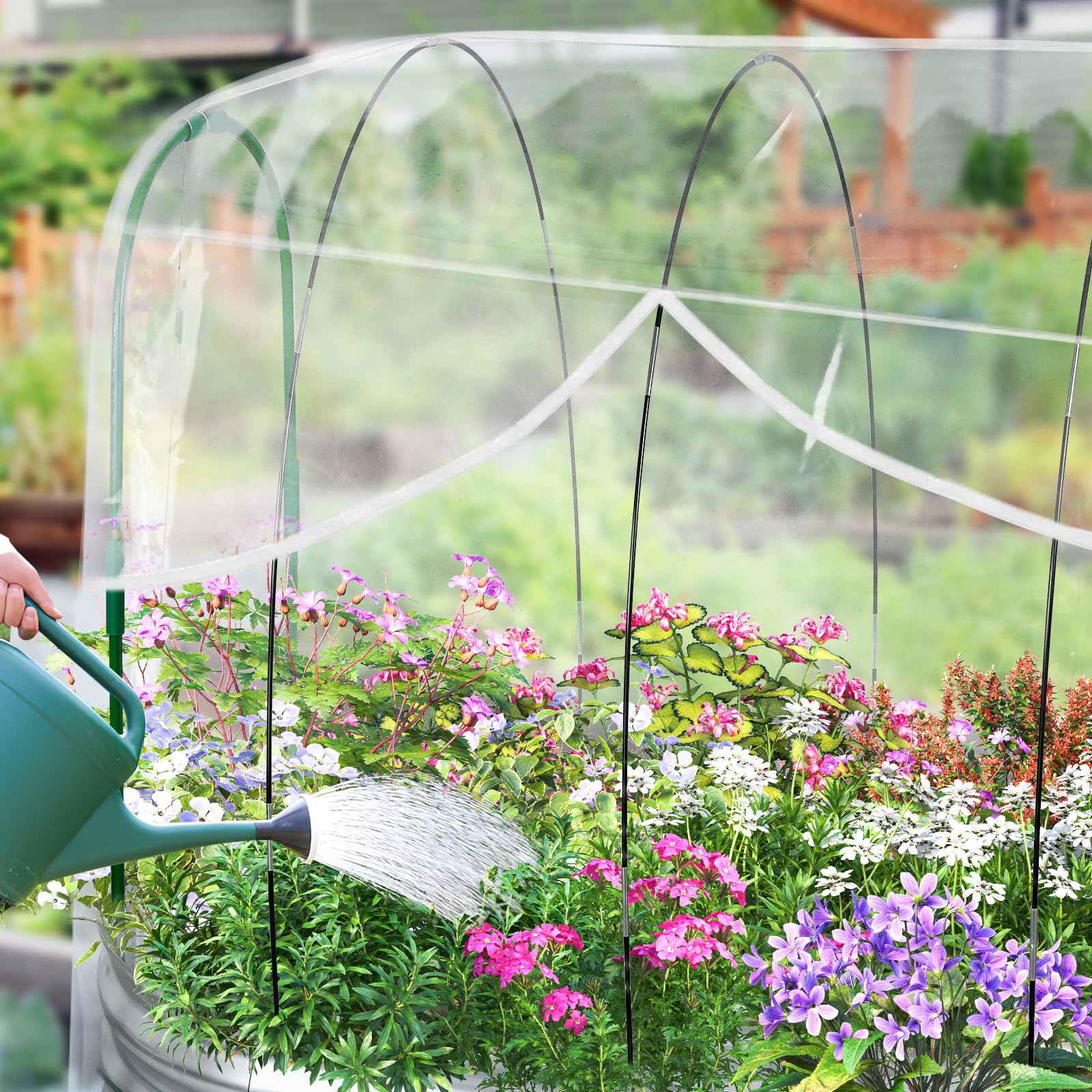 Raised Garden Bed with Greenhouse Frame and 3 Covers, Galvanized Metal Oval Planter Box for Outdoor Gardening