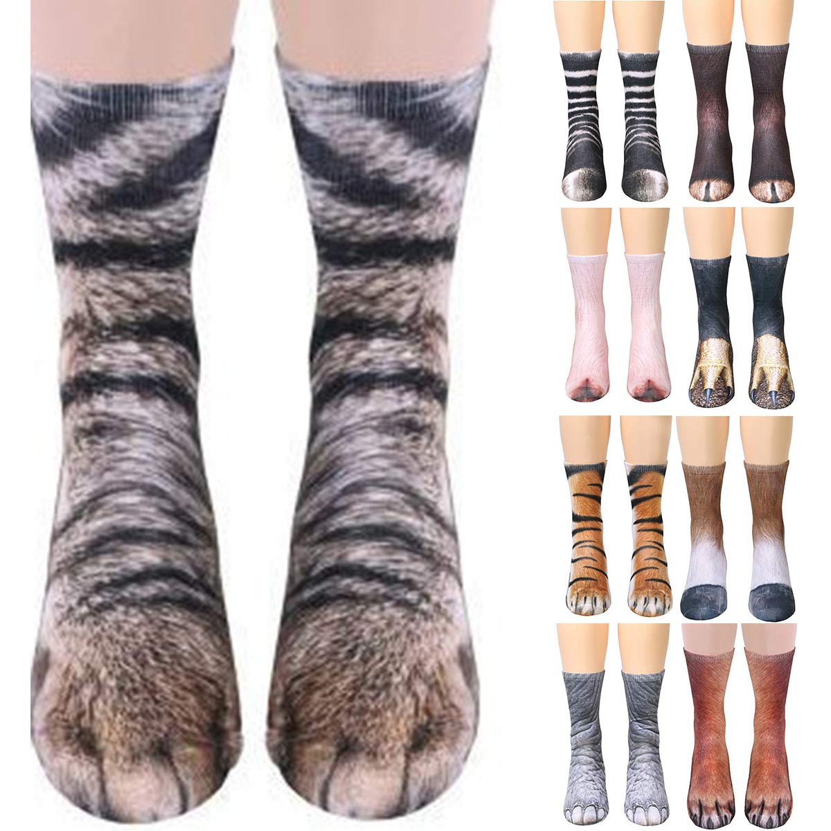 Adult Animal Paw Socks, 3D Digital Simulation Print Cat Dog Foot Hoof Paw Feet Crew Socks