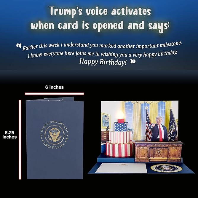 Pop Up Birthday Card with Light & Sound Says Happy Birthday in Donald Trump REAL Voice for Men and Women, Mom & Dad, Husband or Wife