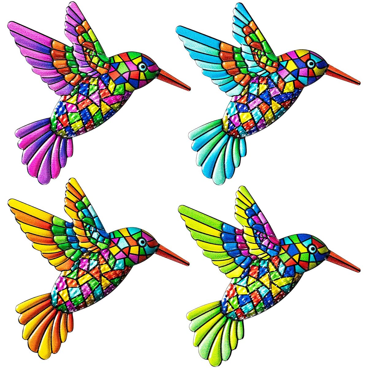 4 Pack 3D Metal Hummingbird,Outdoor Bird Garden Wall Decorations