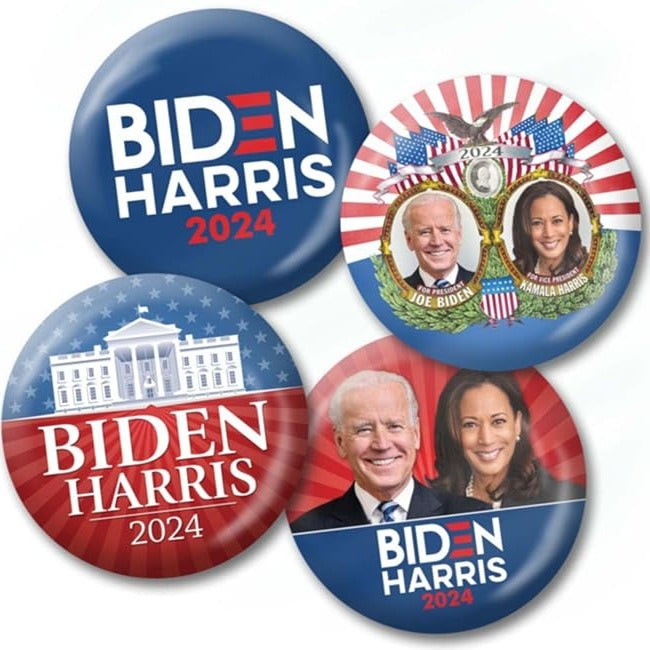 Joe Biden Kamala Harris 2024 Buttons - 4-Pack Campaign Pins Jugate, White House, Photo Designs