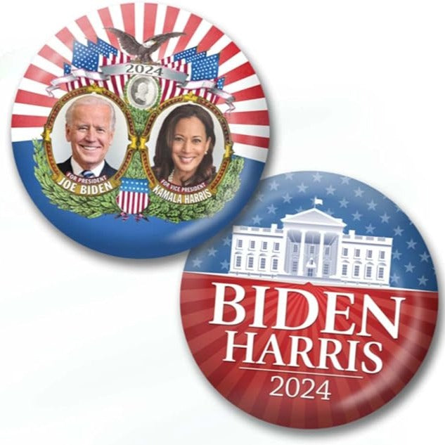 Joe Biden Kamala Harris 2024 Buttons - 4-Pack Campaign Pins Jugate, White House, Photo Designs