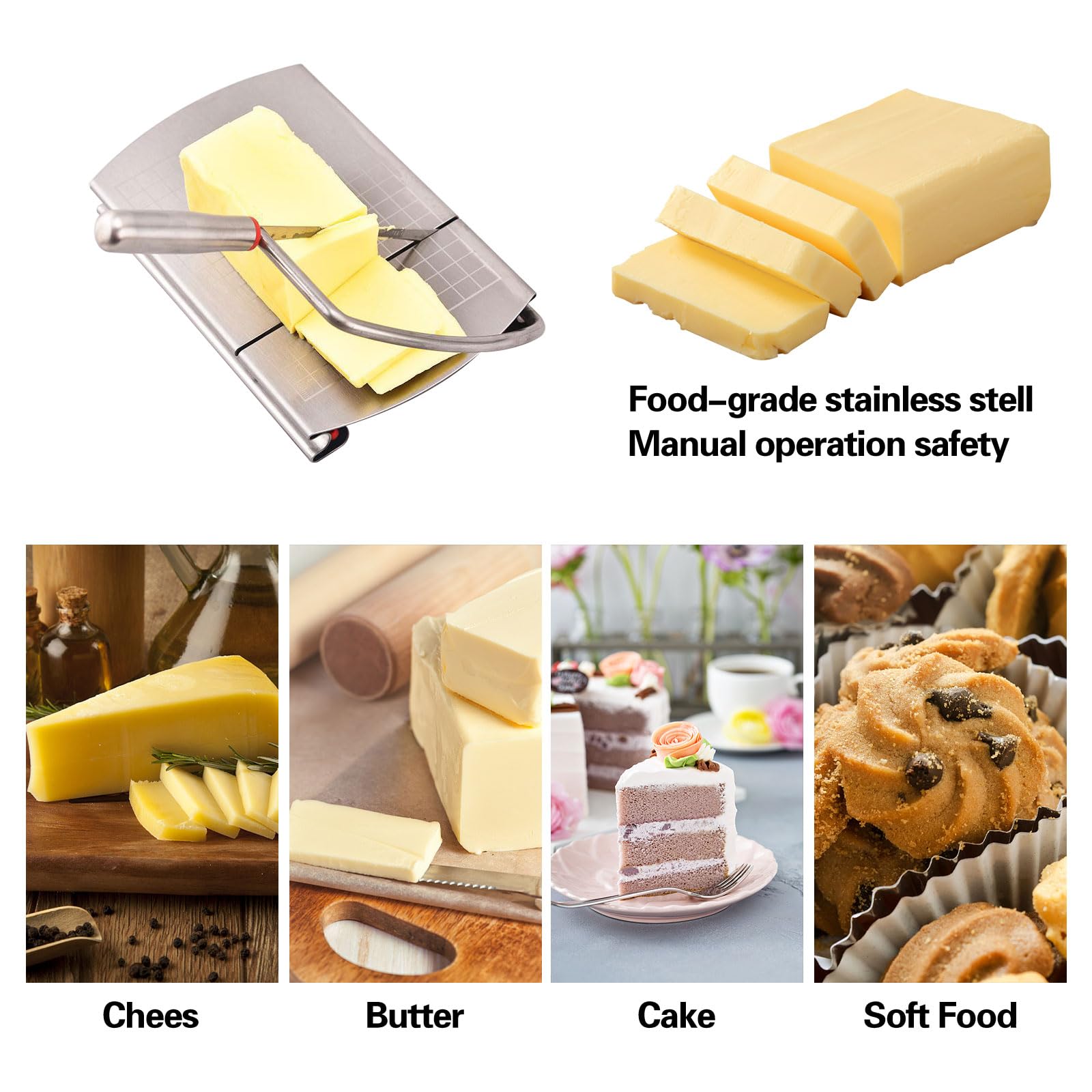 Cheese Slicer Cutter, Stainless Steel Cheese Slicers Cutters for Block Cheese with Blade