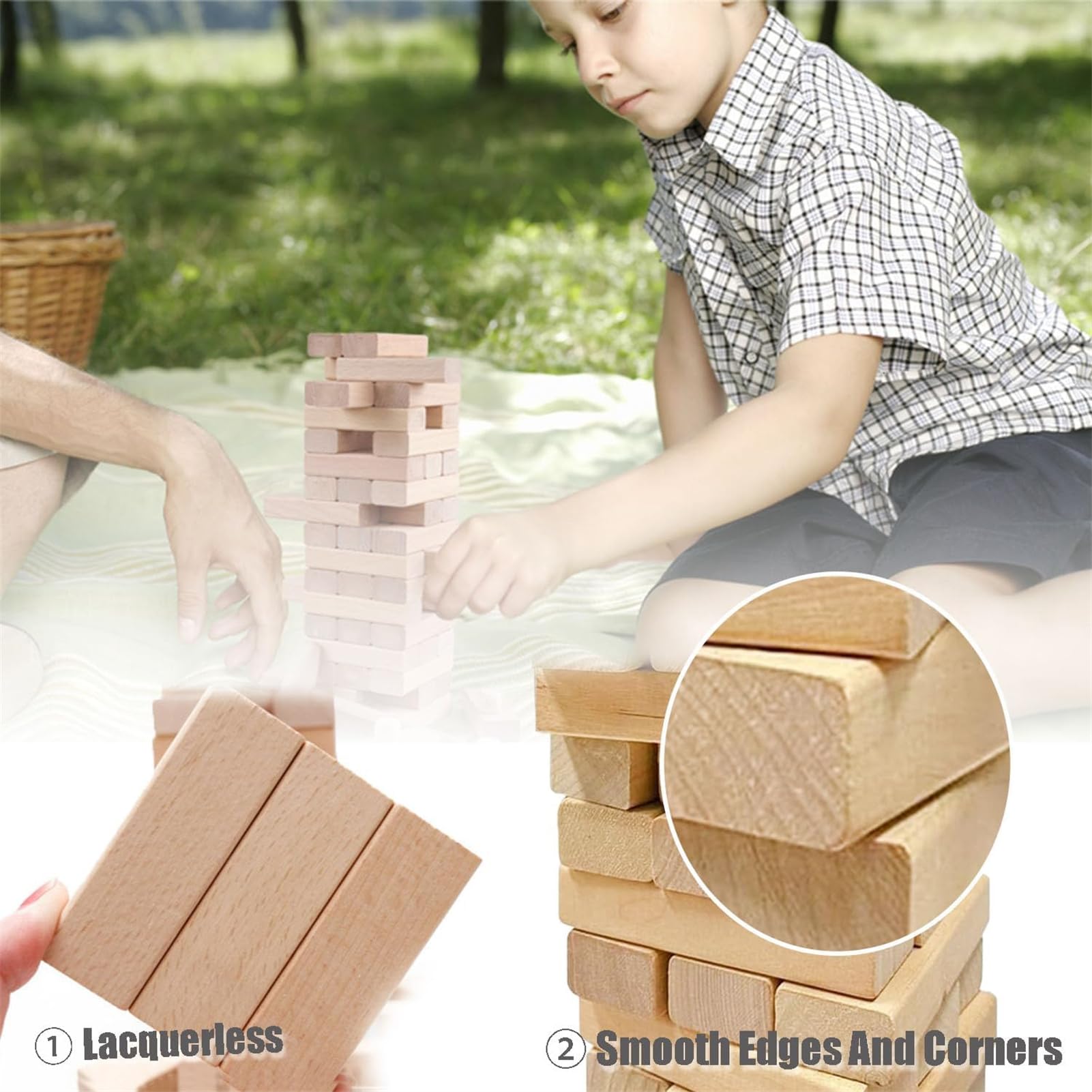 54PCS Ice Breaker Questions Wooden Tumbling Tower Block Game