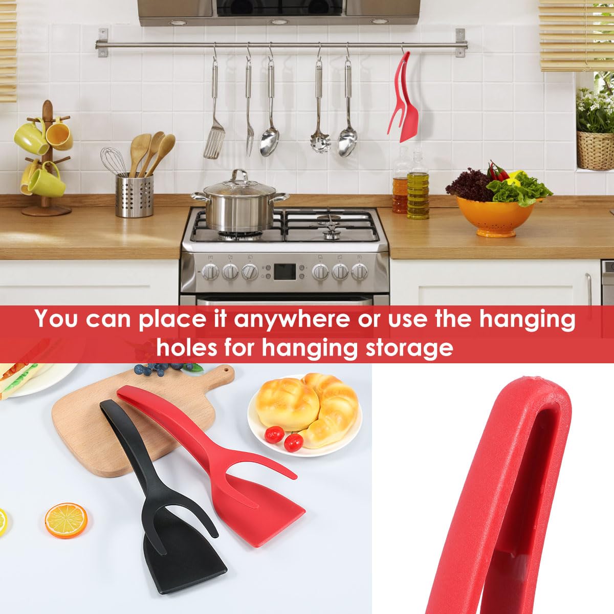 4Pcs Egg Flipper Spatula 2 in 1 Grip and Flip Spatula Clamp 12 Inch Nylon Kitchen Tongs with Anti-Slip Handle