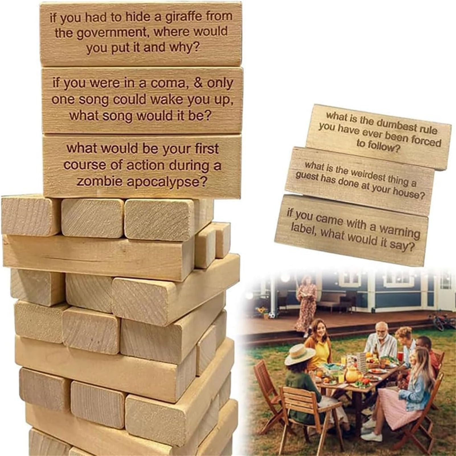 54PCS Ice Breaker Questions Wooden Tumbling Tower Block Game