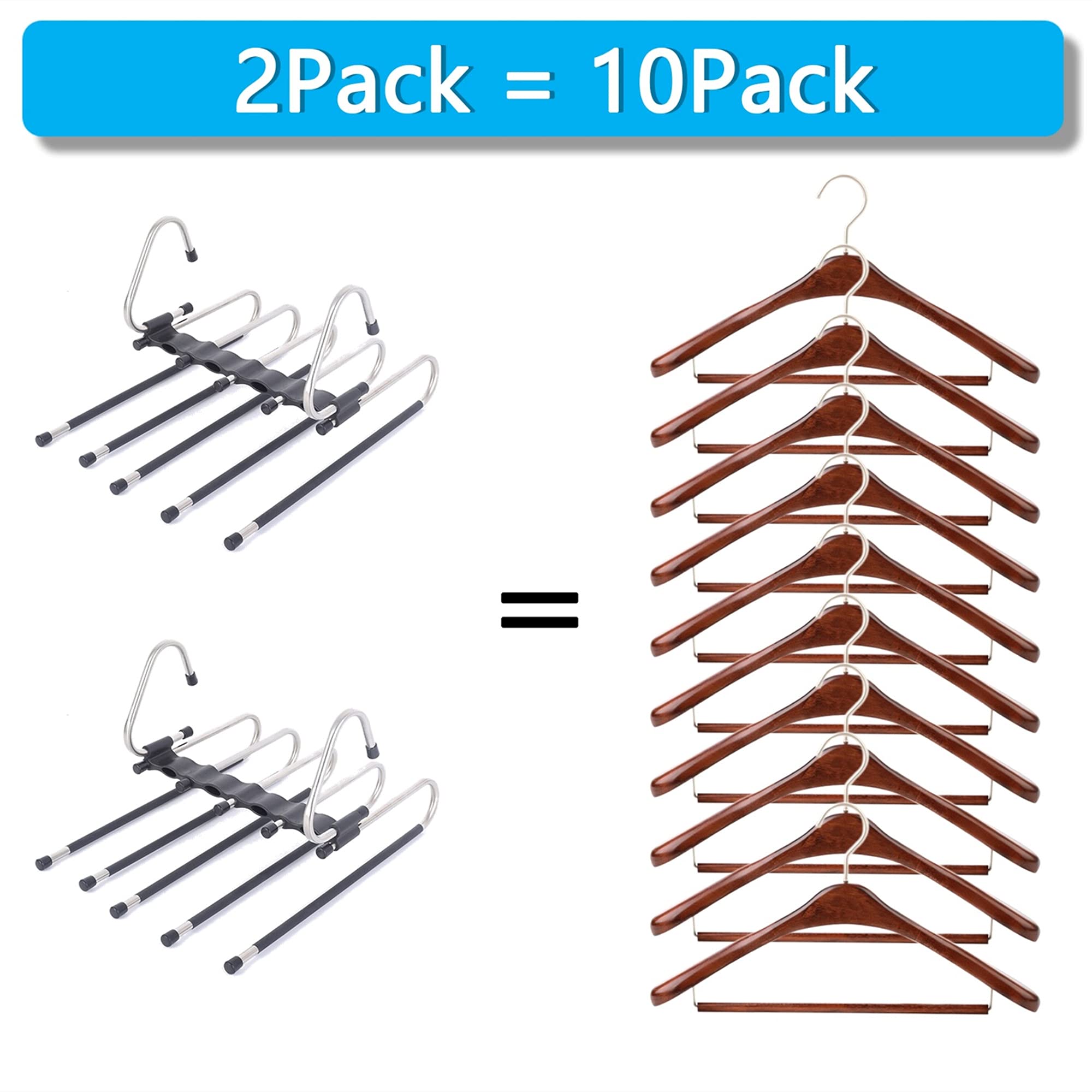 Magic Pants Hangers Space Saving - 2 Pack for Closet Multiple Layers Multifunctional Uses Rack Organizer for Trousers Scarves Slack