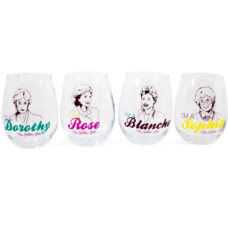 Silver Buffalo The Golden Girls Stemless Wine Glass Collectible Set of 4,  Funny Novelty Drinkware For Home Barware Set