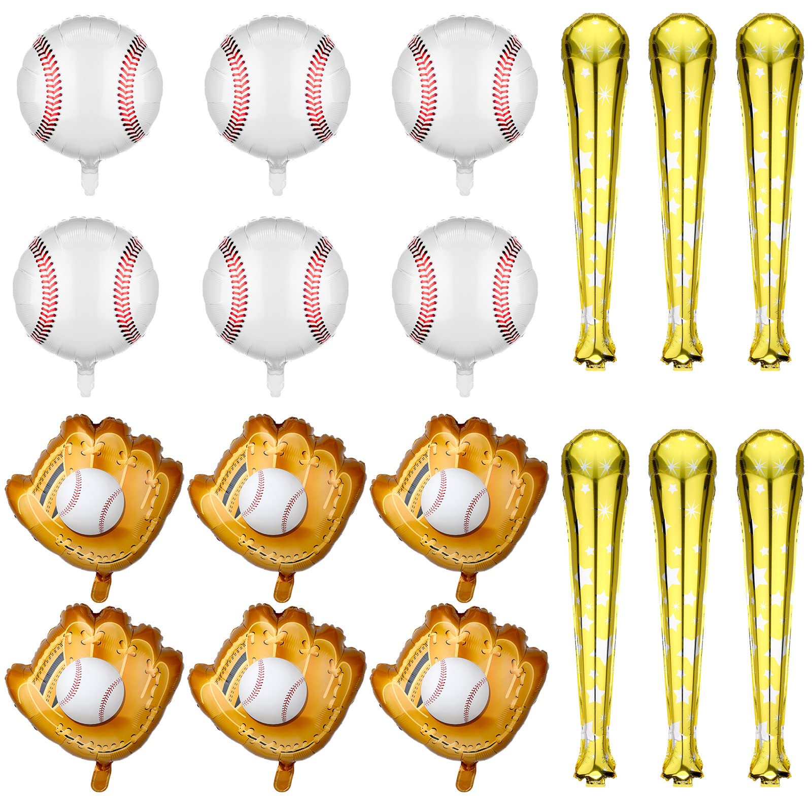 18 Pieces 18 Inch Baseball Balloons Baseball Foil Balloons 20 Inch Baseball Glove Jumbo Balloons 30 Inch Baseball Bat Balloons