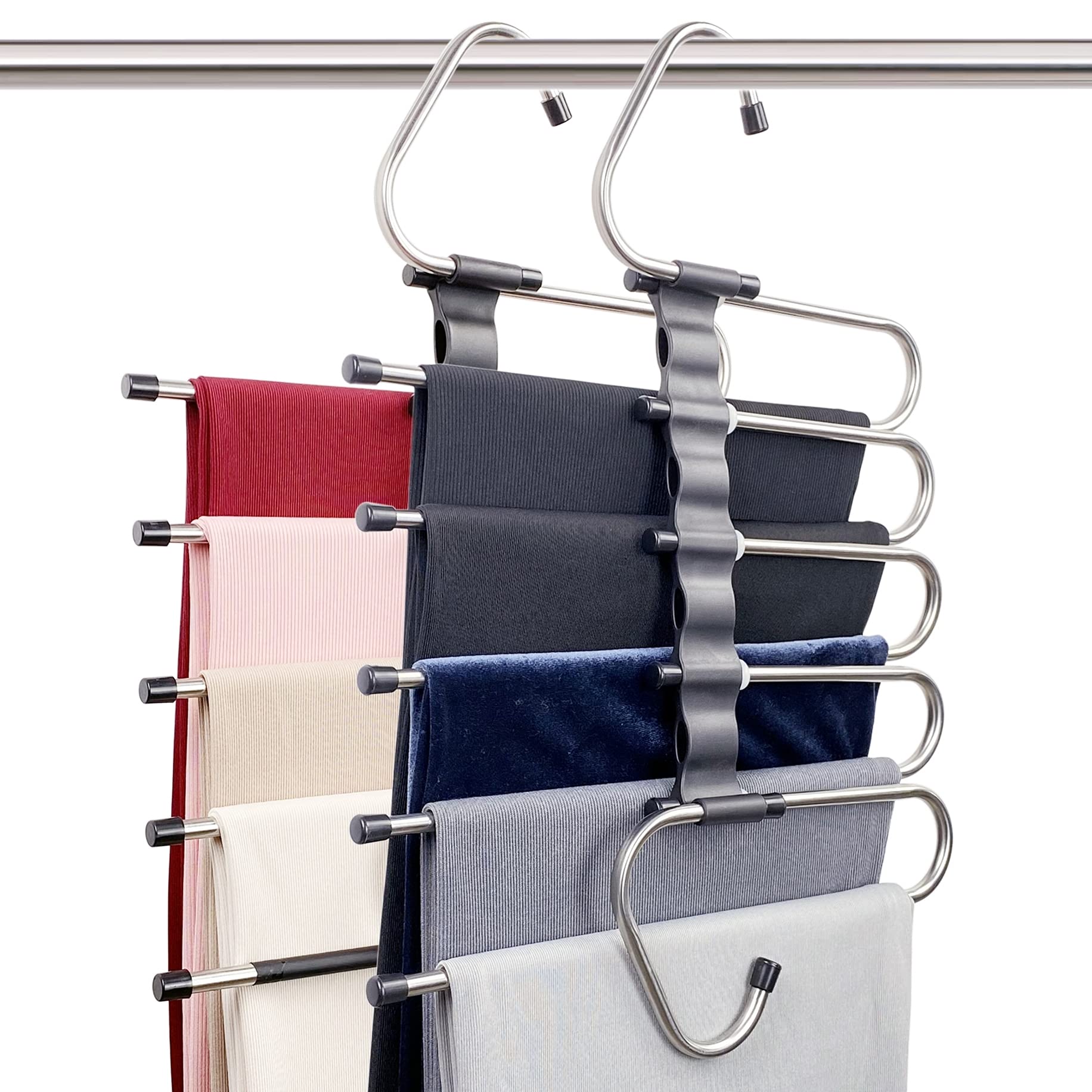 Magic Pants Hangers Space Saving - 2 Pack for Closet Multiple Layers Multifunctional Uses Rack Organizer for Trousers Scarves Slack