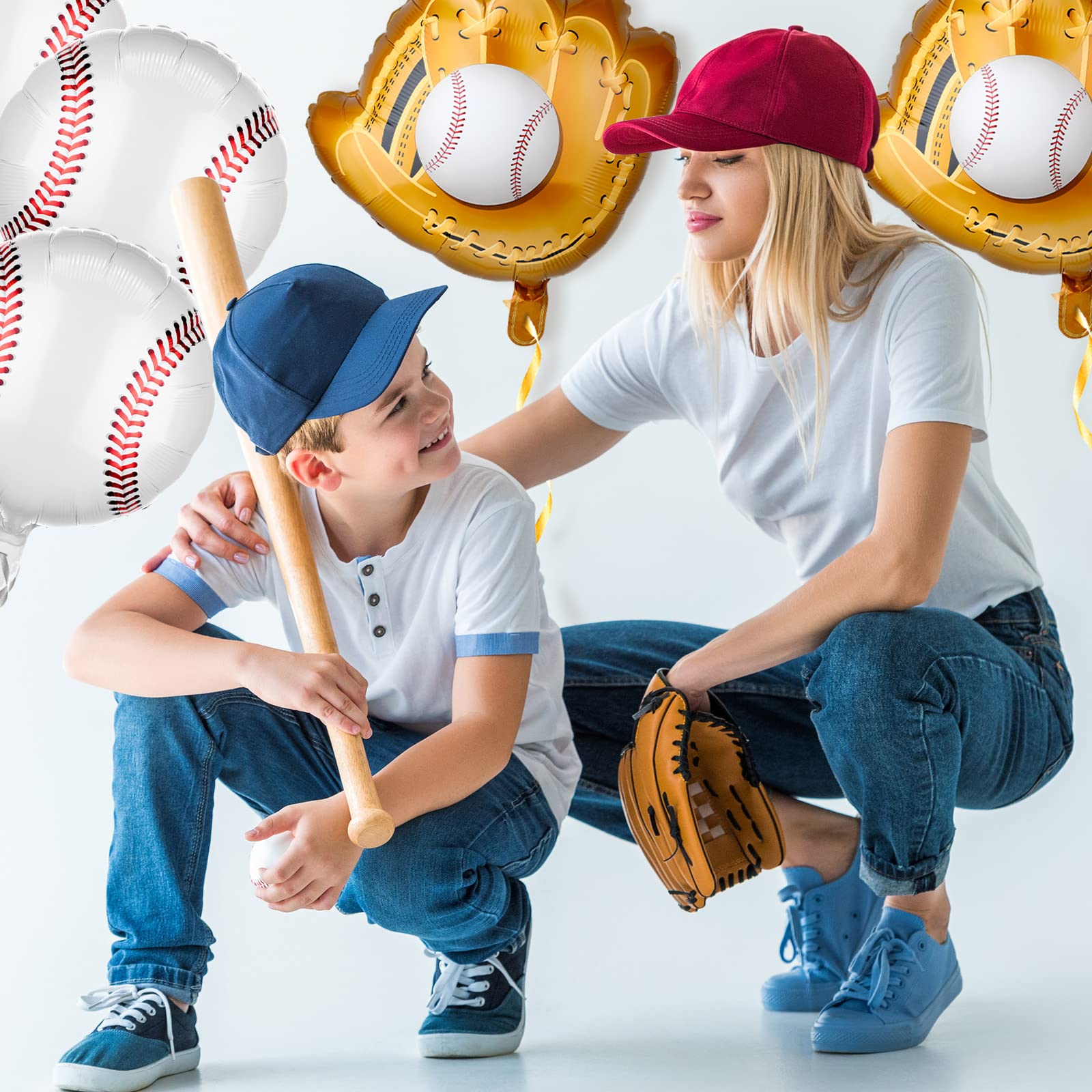 18 Pieces 18 Inch Baseball Balloons Baseball Foil Balloons 20 Inch Baseball Glove Jumbo Balloons 30 Inch Baseball Bat Balloons