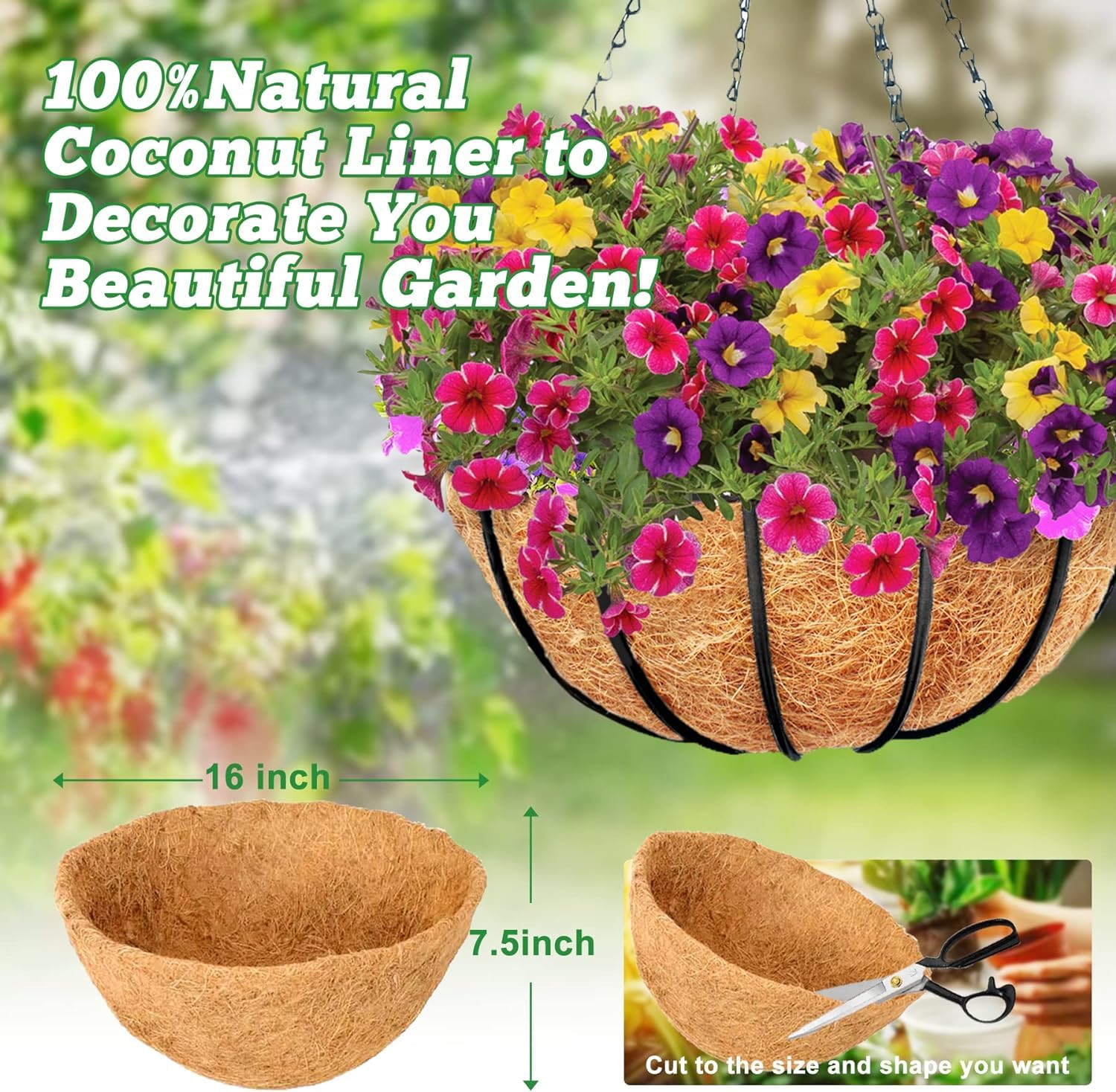 Round  Coconut Fiber Liner, Wall Hanging Planter Basket