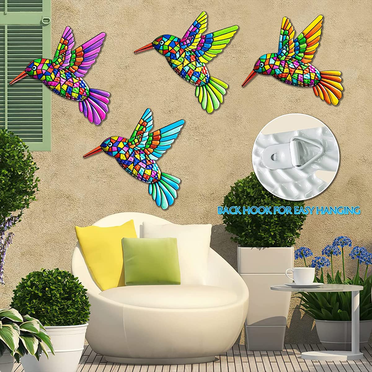 4 Pack 3D Metal Hummingbird,Outdoor Bird Garden Wall Decorations