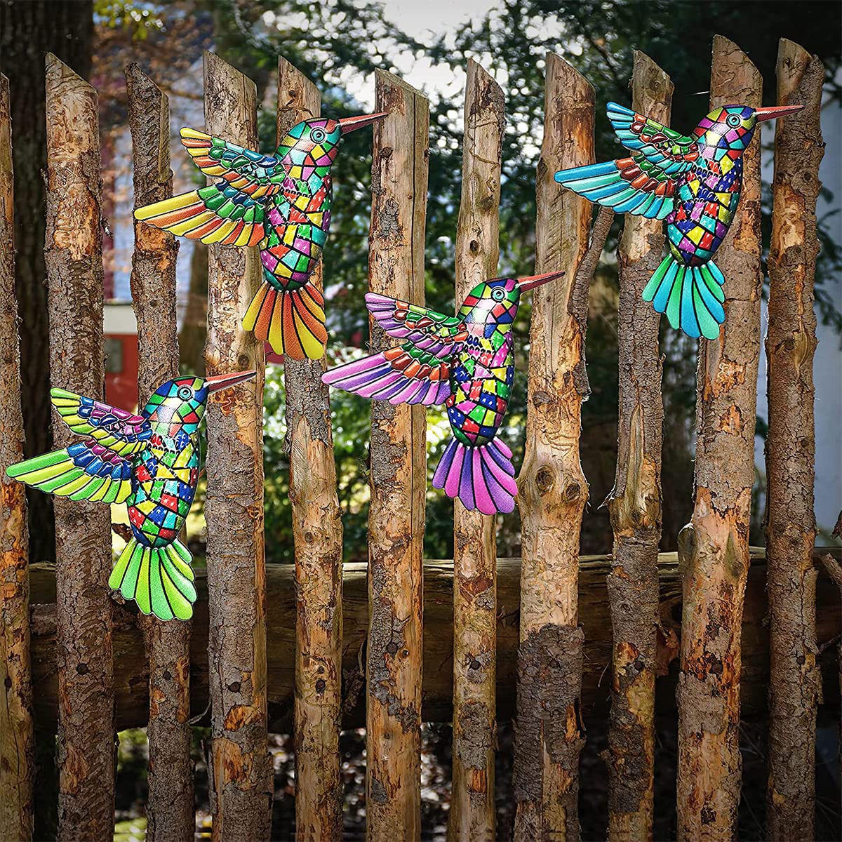 4 Pack 3D Metal Hummingbird,Outdoor Bird Garden Wall Decorations