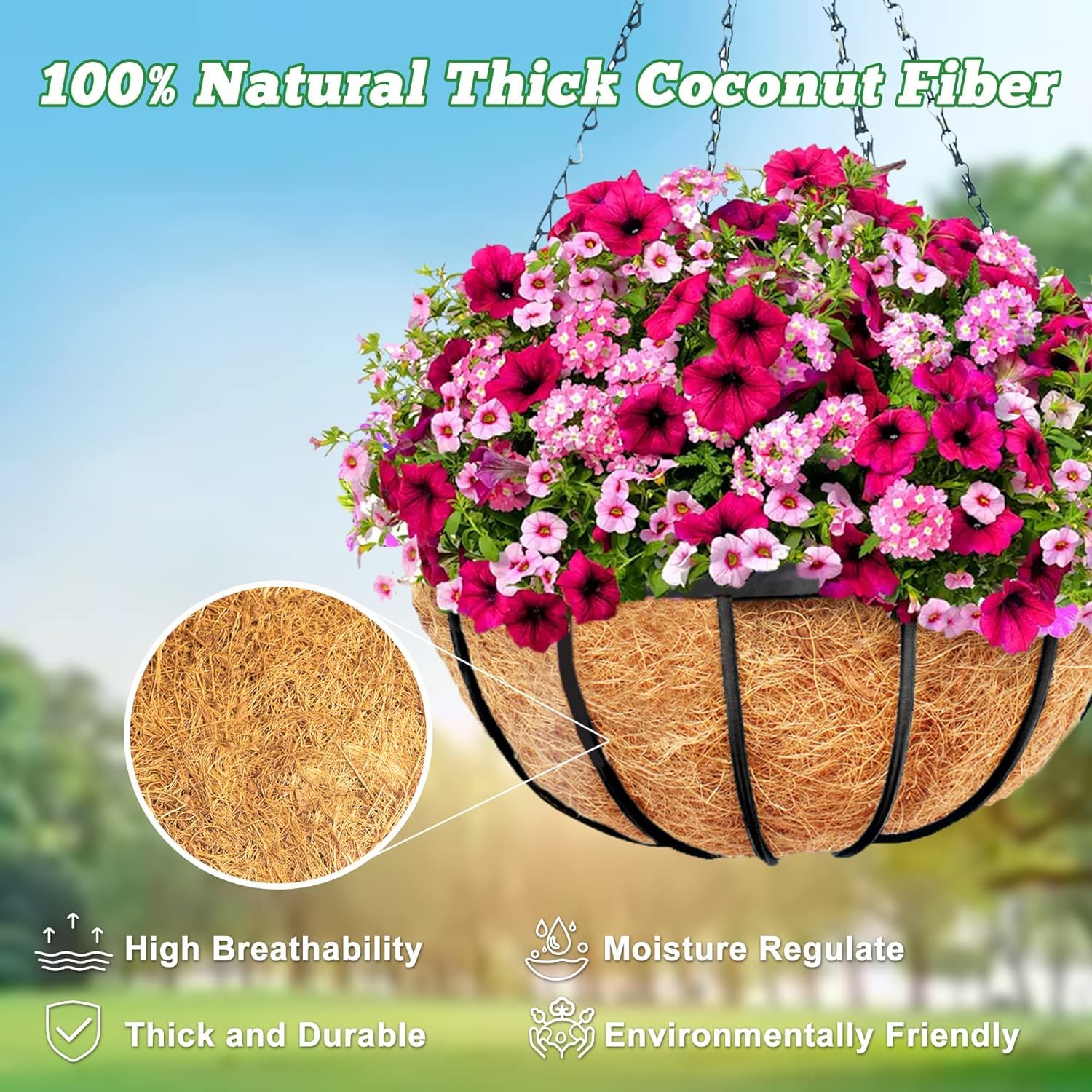 Round  Coconut Fiber Liner, Wall Hanging Planter Basket