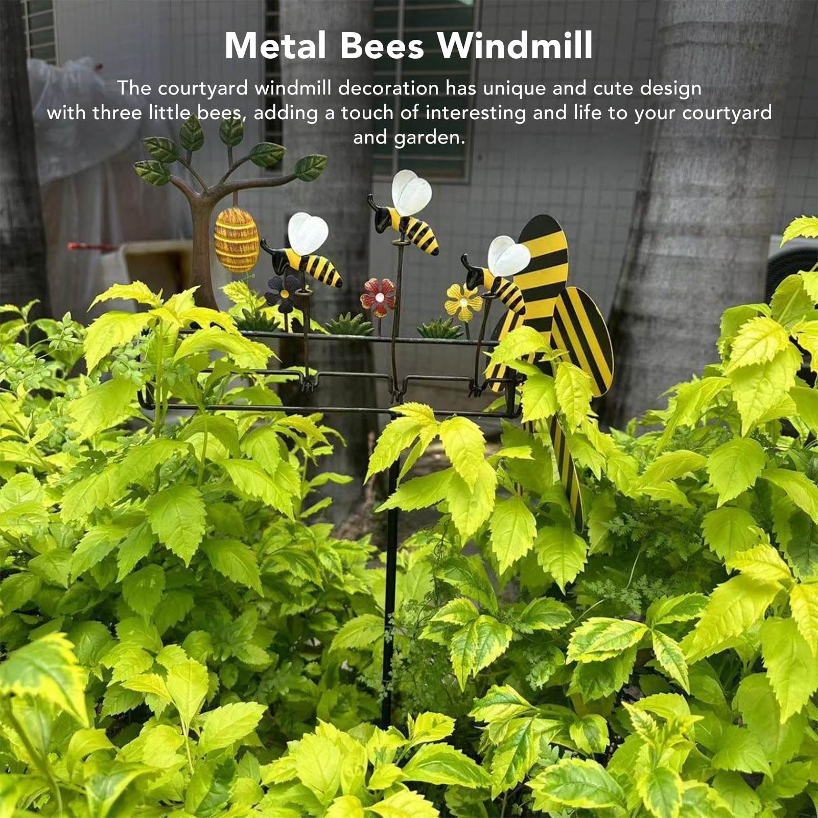 New Metal Bee Windmill Three Little Bees Windmill Garden Gardening Decoration Windmill