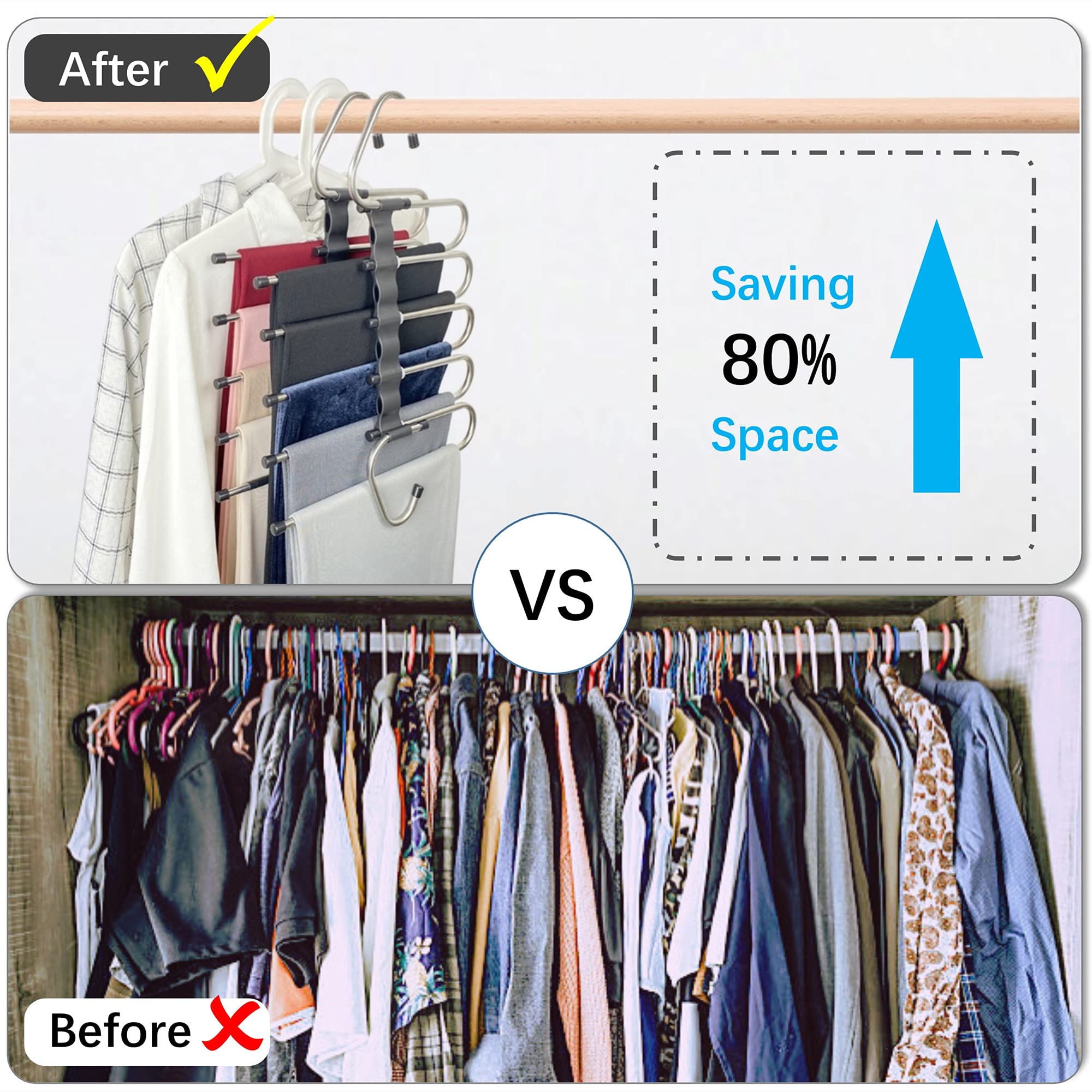 Magic Pants Hangers Space Saving - 2 Pack for Closet Multiple Layers Multifunctional Uses Rack Organizer for Trousers Scarves Slack