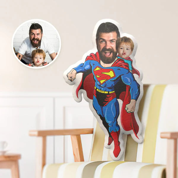 Father's Day Gifts Custom Pillows Minime Face Pillow Super Daddy and Me