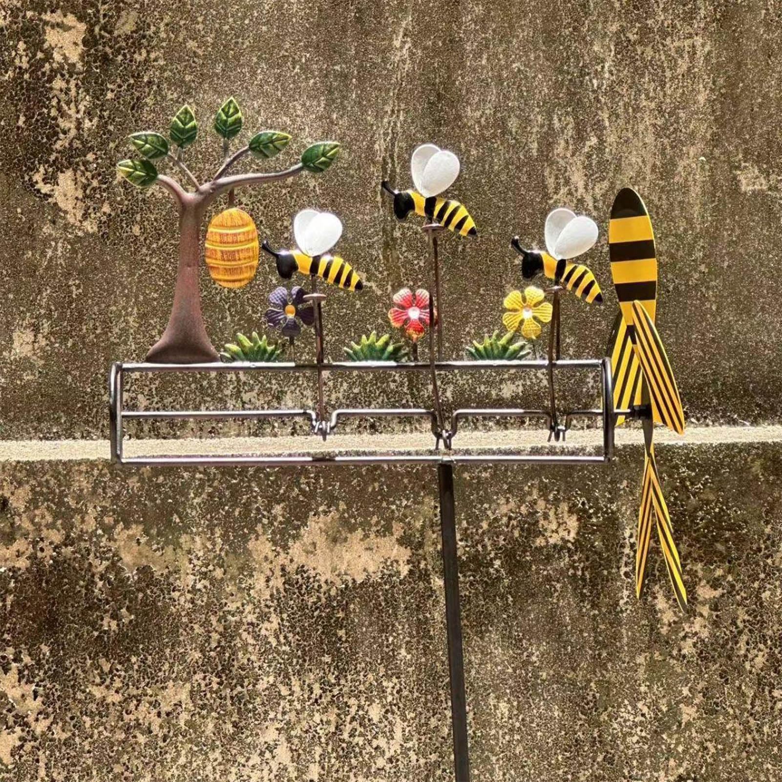 New Metal Bee Windmill Three Little Bees Windmill Garden Gardening Decoration Windmill