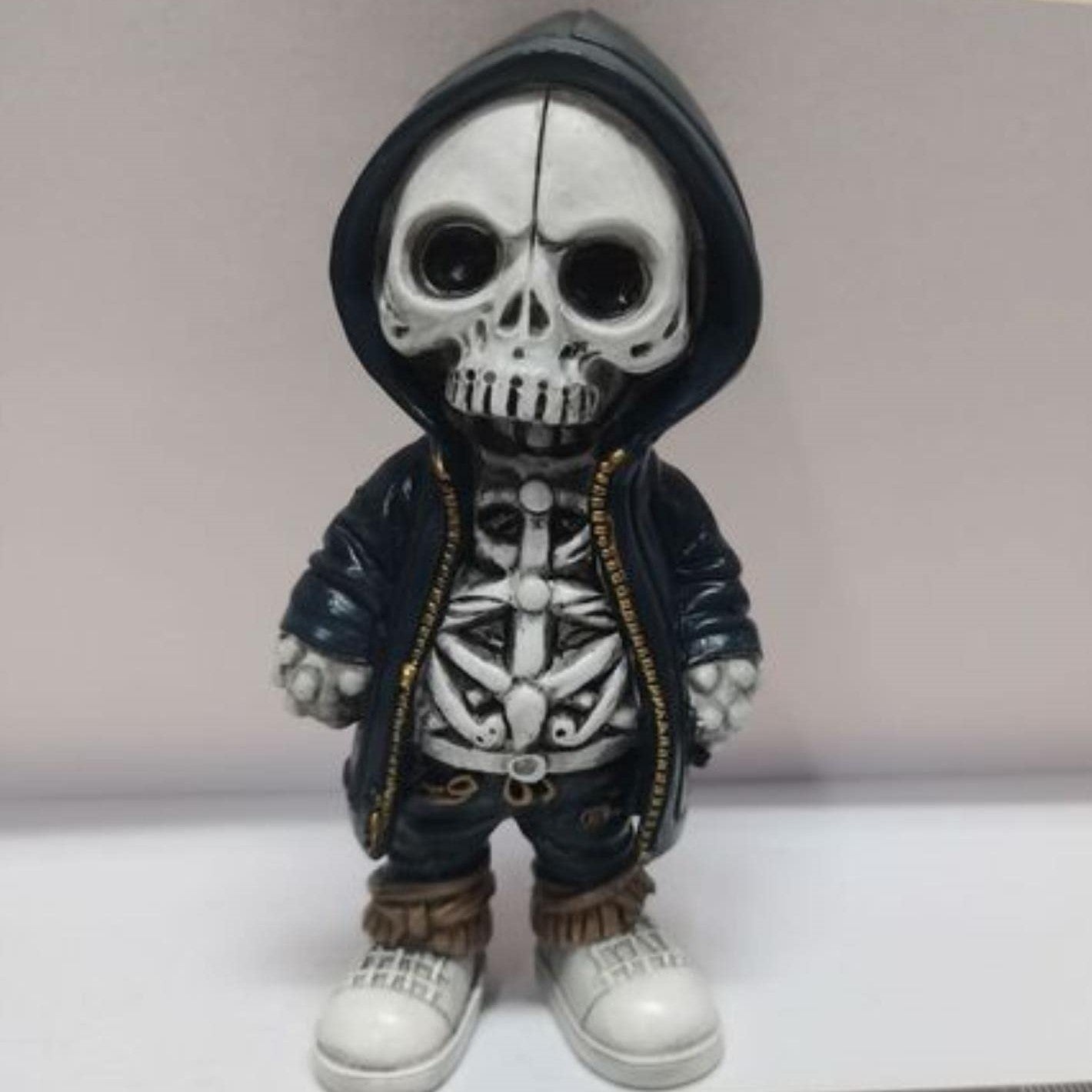 Cool Skeleton Figurines Halloween Skeleton Doll Resin Ornament-Black