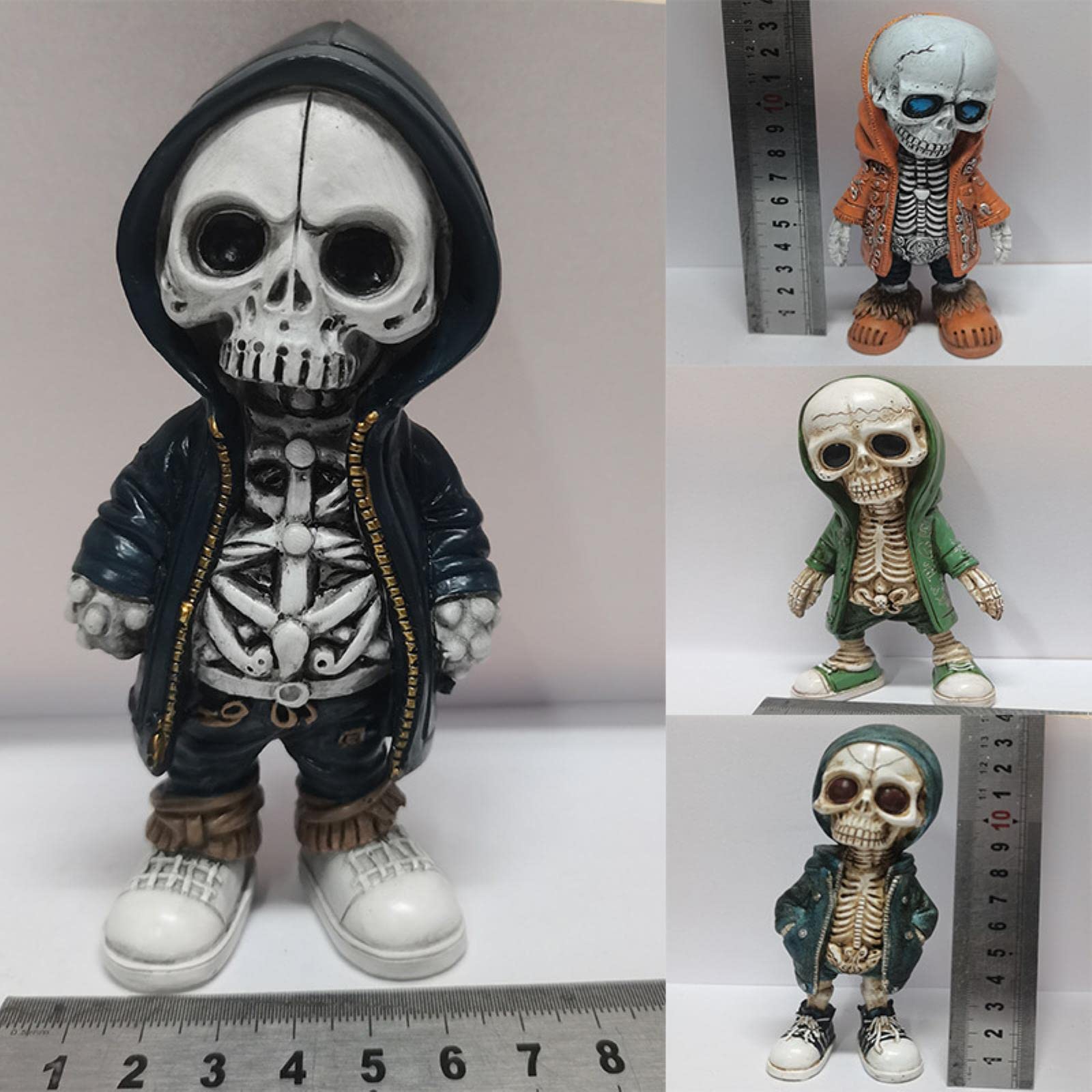 Cool Skeleton Figurines Halloween Skeleton Doll Resin Ornament-Black