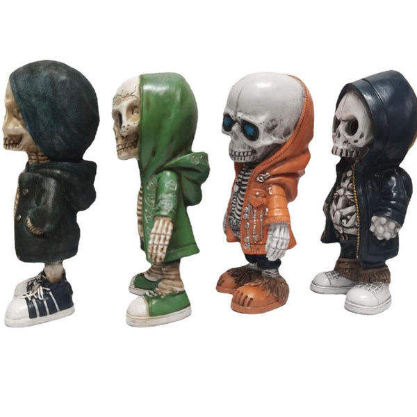 Cool Skeleton Figurines Halloween Skeleton Doll Resin Ornament-Black