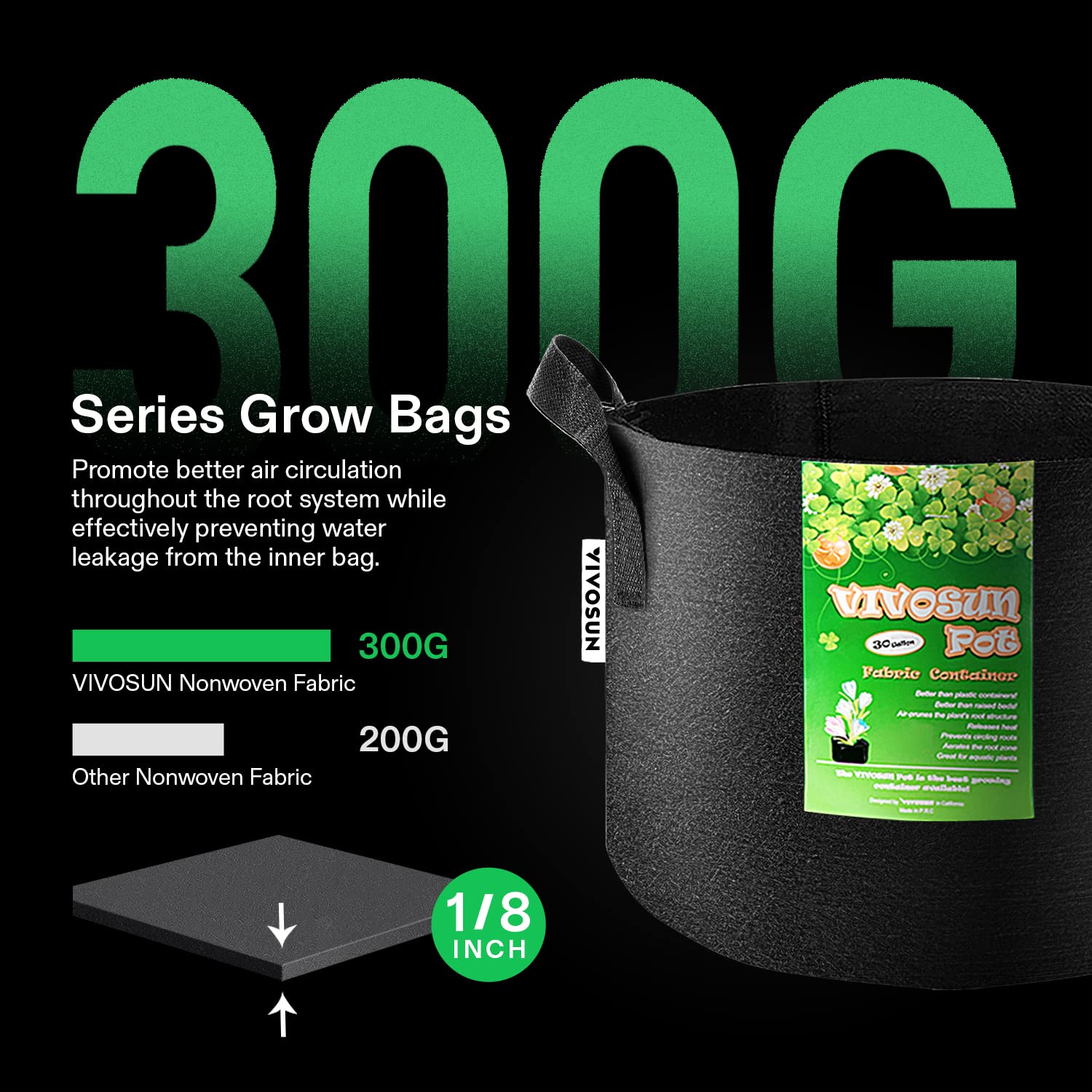 5-Pack 5 Gallon Grow Bags Heavy Duty 300G Thickened Nonwoven Plant Fabric Pots with Handles