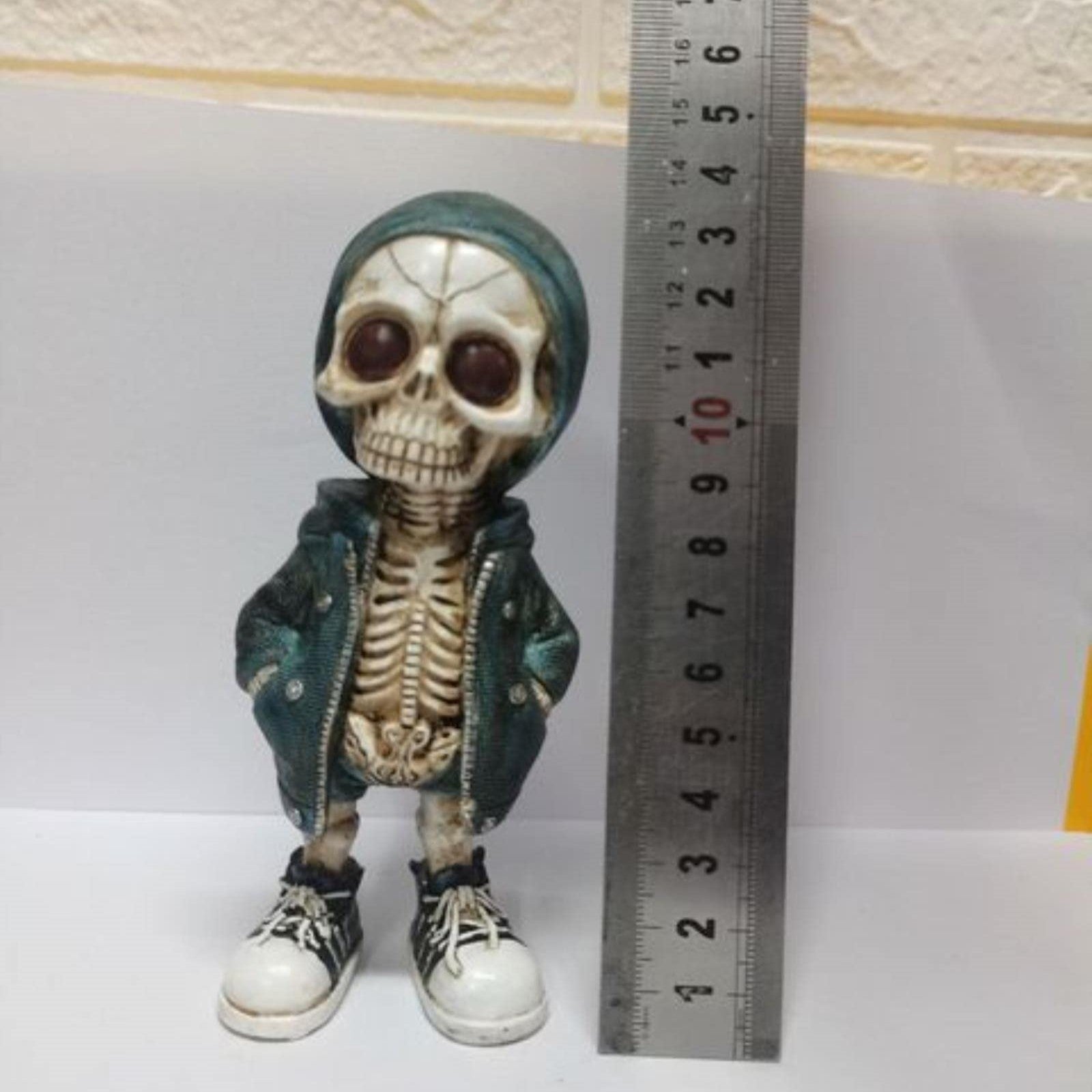 Cool Skeleton Figurines Halloween Skeleton Doll Resin Ornament-Black