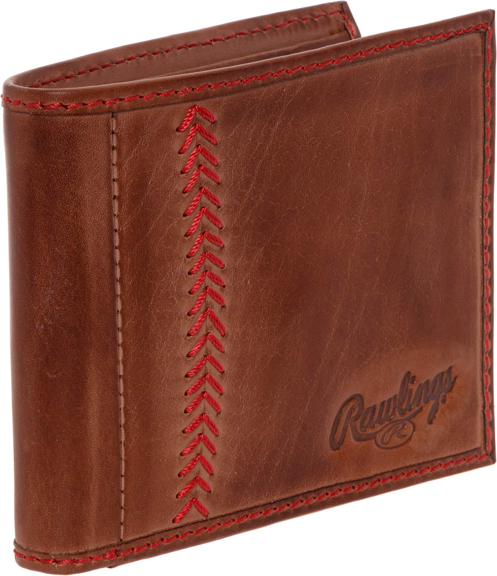 Mens Tanned-leather Baseball Stitch Embroidered Wallet