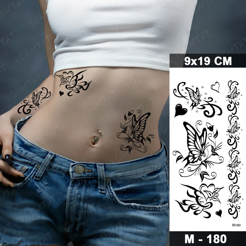 Butterfly Waterproof Temporary Tattoo Stickers Moth Rose Flower Dark Flash Tatto