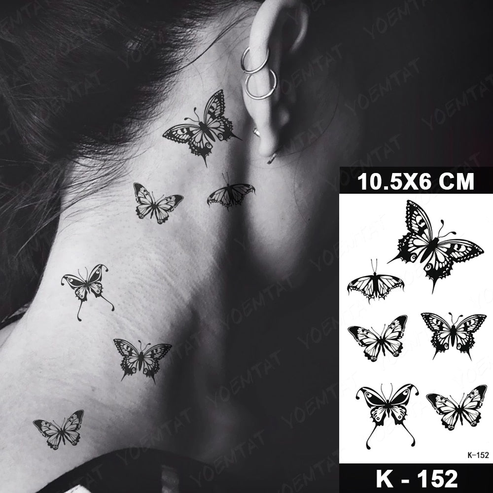 Butterfly Waterproof Temporary Tattoo Stickers Moth Rose Flower Dark Flash Tatto