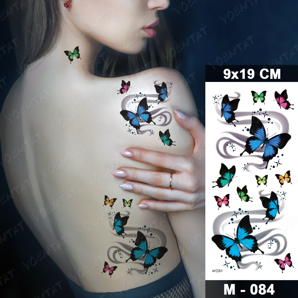 Butterfly Waterproof Temporary Tattoo Stickers Moth Rose Flower Dark Flash Tatto